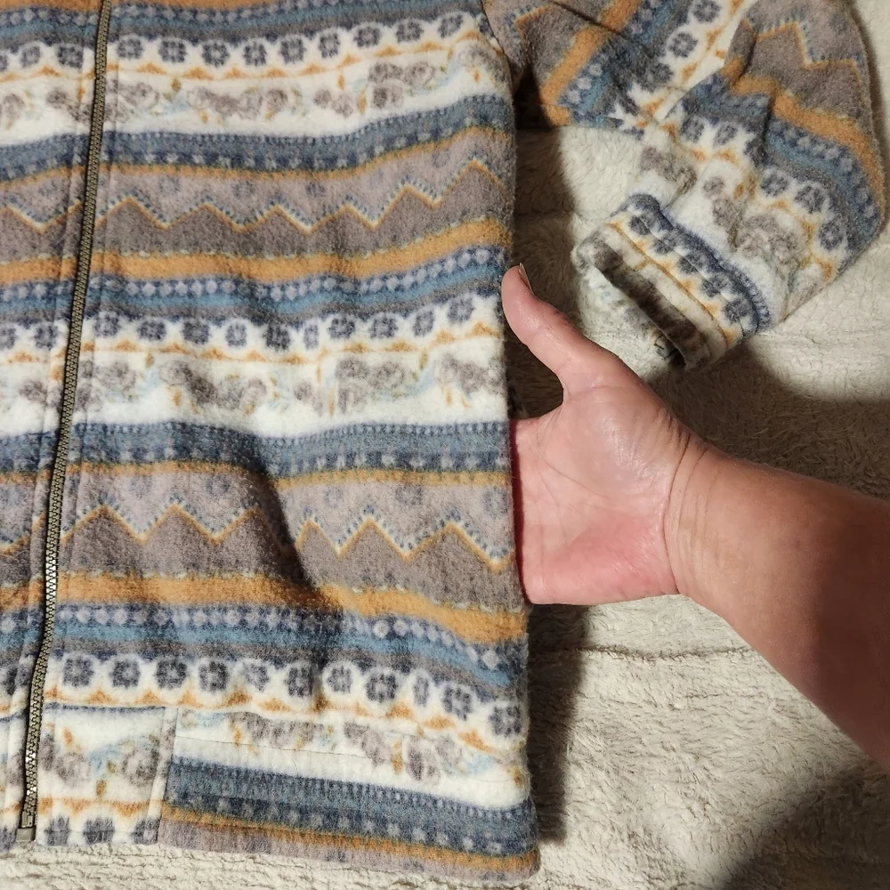 Vtg Haband Fleece Jacket Womens Sz Large Aztec Full Zip Southwest Pockets Warm - Picture 5 of 10